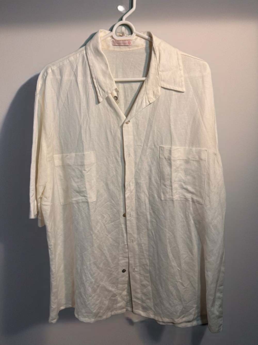 Erica Roso Linen Blend Button Up Shirt Cream White Relaxed Fit Size M